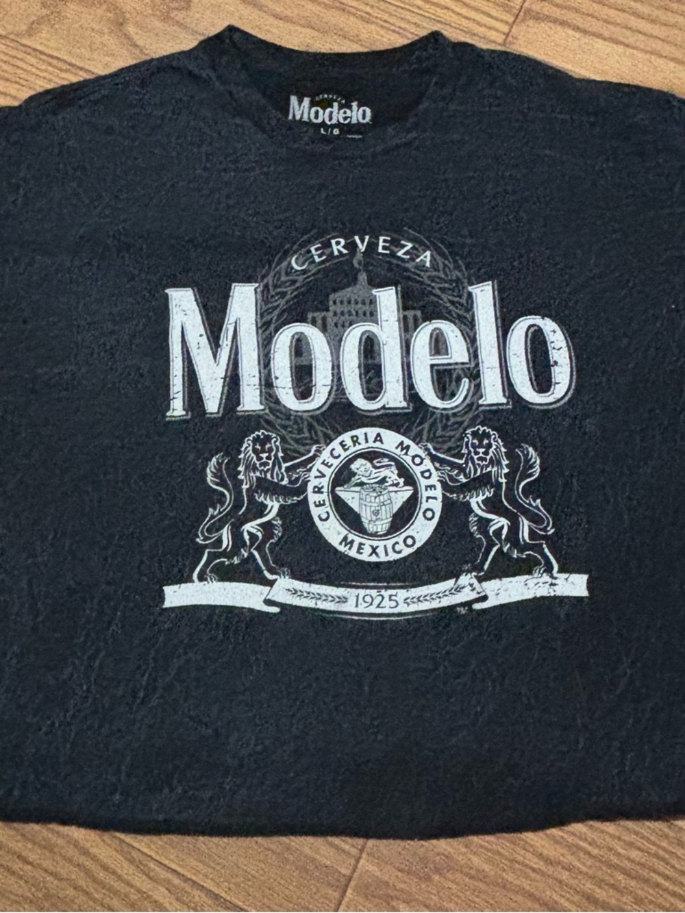 ModelCo Black Crop Top with White Modelo Crest Graphic